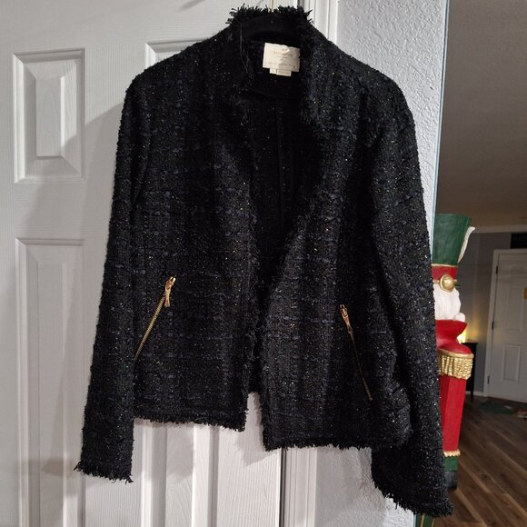 kate spade black sparkly tweed open cardigan jacket 16 - Picture 3 of 8
